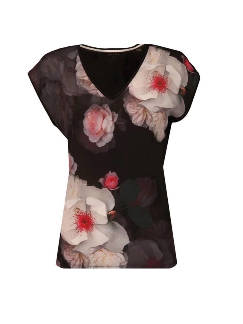 Ted Baker Floral V-Neck Women’s Top in Black with Pink Accents